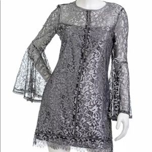 WHBM Grey Silver Bell Sleeve Lace Cocktail Dress